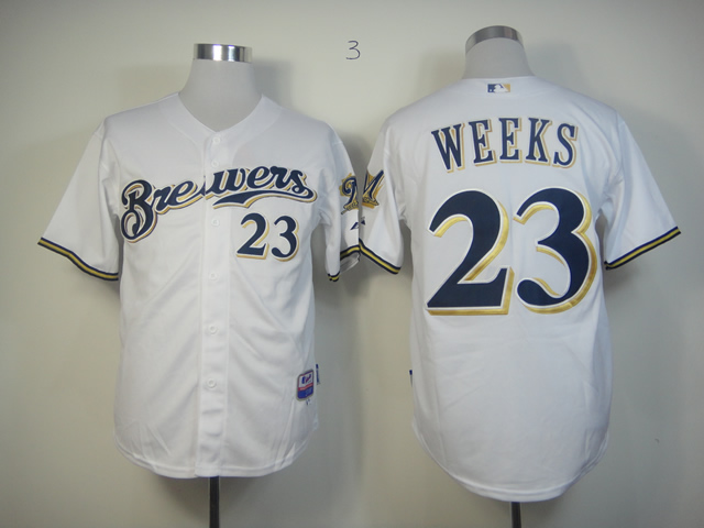 Men Milwaukee Brewers #23 Weeks White MLB Jerseys->milwaukee brewers->MLB Jersey